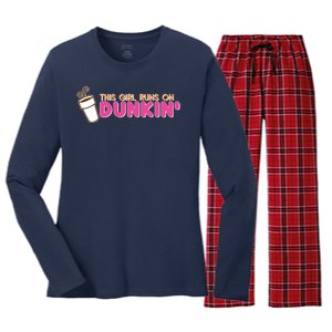 Funny This Girl Runs On Dunkin Women's Long Sleeve Flannel Pajama Set 