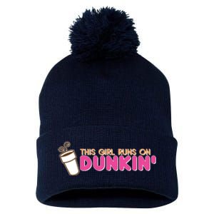 Funny This Girl Runs On Dunkin Pom Pom 12in Knit Beanie