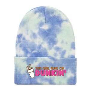 Funny This Girl Runs On Dunkin Tie Dye 12in Knit Beanie