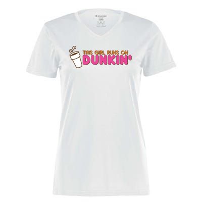 Funny This Girl Runs On Dunkin Women's Momentum V-Neck T-Shirt