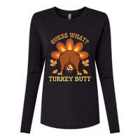 Funny Thanksgiving Guess What Turkey Butt Womens Cotton Relaxed Long Sleeve T-Shirt