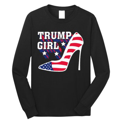 Funny Trump Girl Gift Cute High Heel American Flag Long Sleeve Shirt