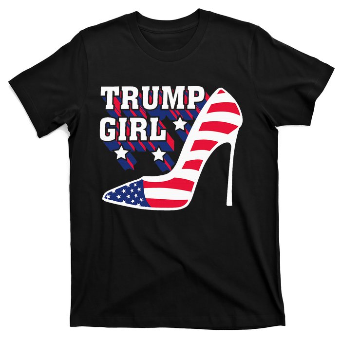 Funny Trump Girl Gift Cute High Heel American Flag T-Shirt