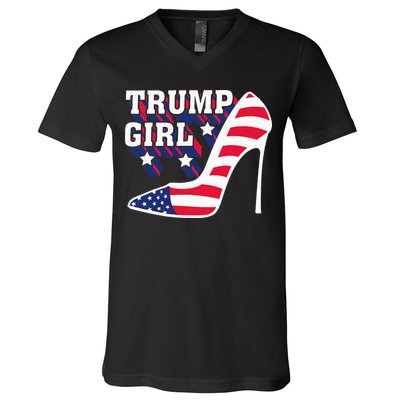 Funny Trump Girl Gift Cute High Heel American Flag V-Neck T-Shirt