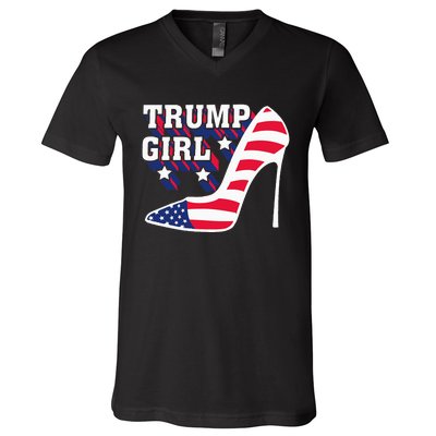 Funny Trump Girl Gift Cute High Heel American Flag V-Neck T-Shirt