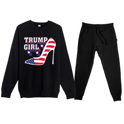 Funny Trump Girl Gift Cute High Heel American Flag Premium Crewneck Sweatsuit Set