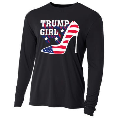 Funny Trump Girl Gift Cute High Heel American Flag Cooling Performance Long Sleeve Crew