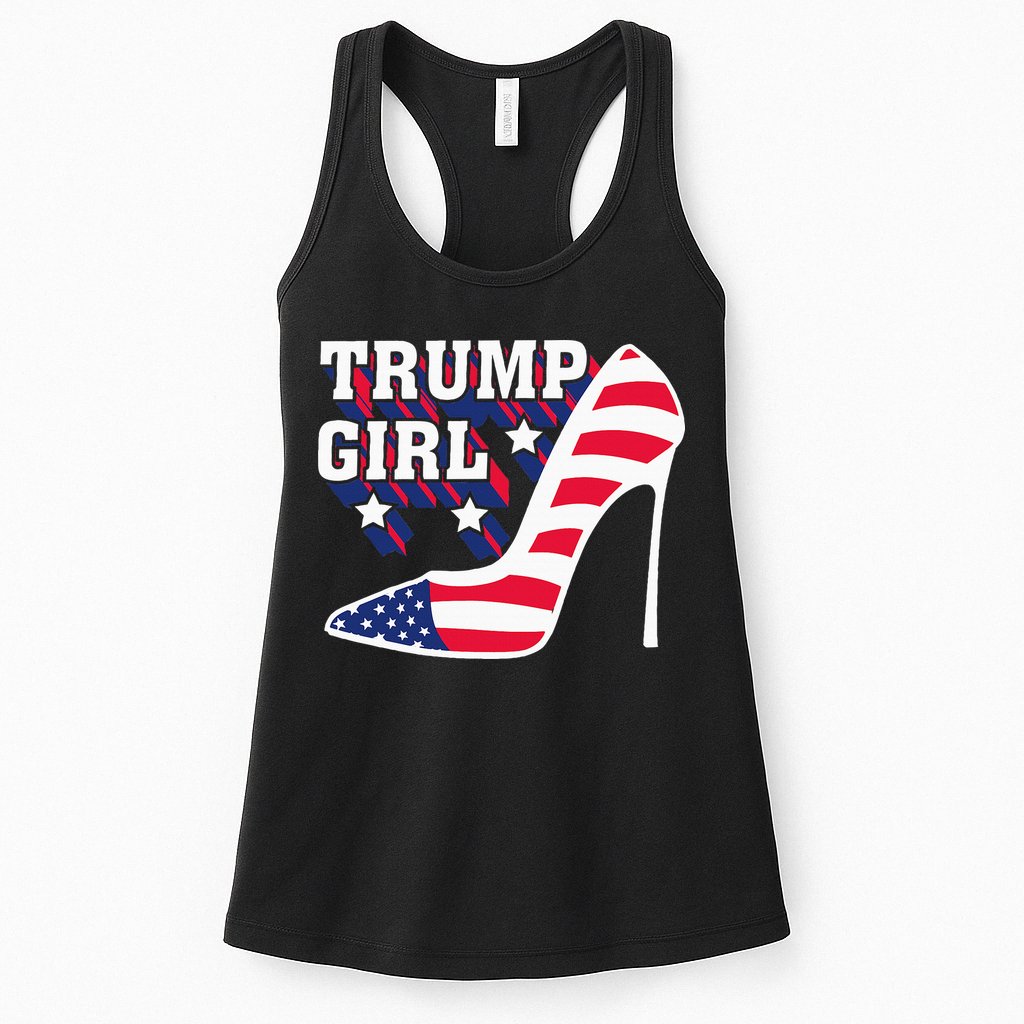 Funny Trump Girl Gift Cute High Heel American Flag Womens Tank Top