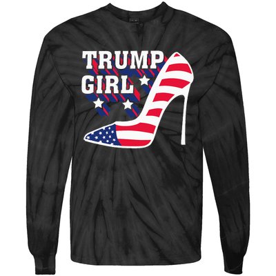 Funny Trump Girl Gift Cute High Heel American Flag Tie-Dye Long Sleeve Shirt