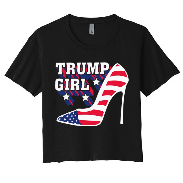Funny Trump Girl Gift Cute High Heel American Flag Crop Top