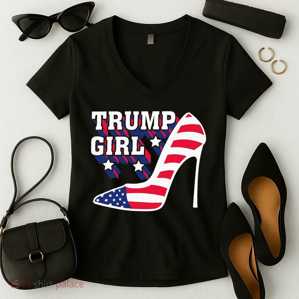 Funny Trump Girl Gift Cute High Heel American Flag Women's V-Neck T-Shirt