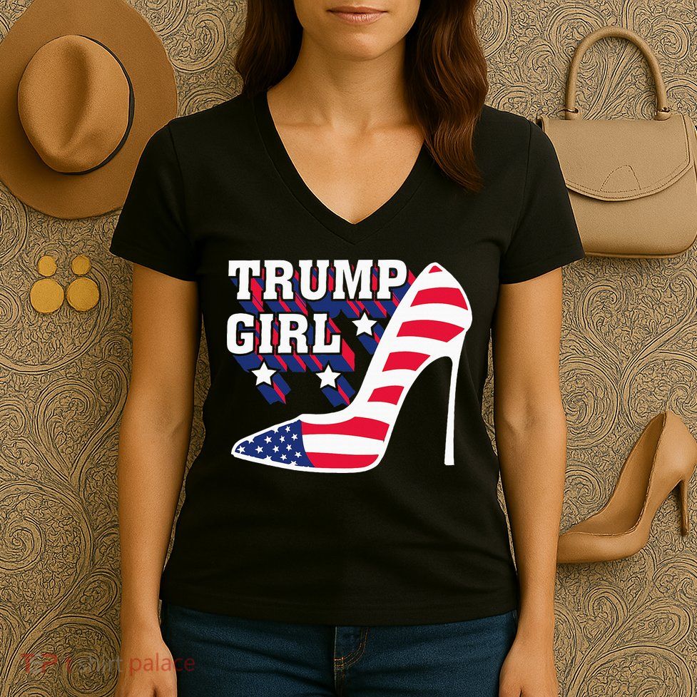 Funny Trump Girl Gift Cute High Heel American Flag Women's V-Neck T-Shirt