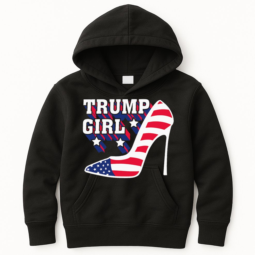 Funny Trump Girl Gift Cute High Heel American Flag Kids Hoodie