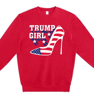 Funny Trump Girl Gift Cute High Heel American Flag Premium Crewneck Sweatshirt