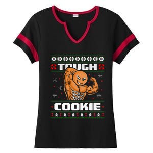 Funny Tough Gingerbread Cookie Ugly Christmas Sweater Gym Ladies Halftime Notch Neck Tee