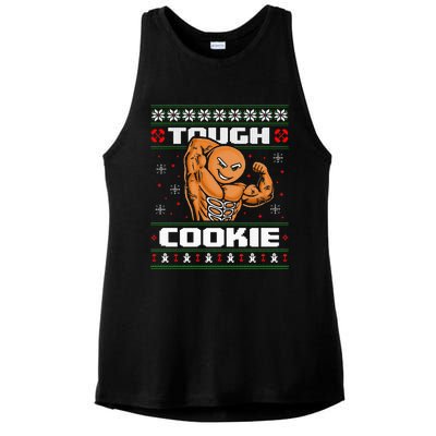 Funny Tough Gingerbread Cookie Ugly Christmas Sweater Gym Ladies PosiCharge Tri-Blend Wicking Tank