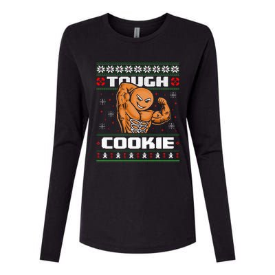 Funny Tough Gingerbread Cookie Ugly Christmas Sweater Gym Womens Cotton Relaxed Long Sleeve T-Shirt