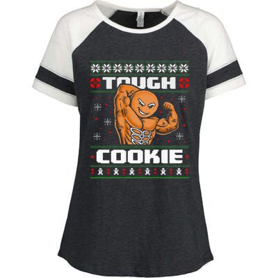 Funny Tough Gingerbread Cookie Ugly Christmas Sweater Gym Enza Ladies Jersey Colorblock Tee