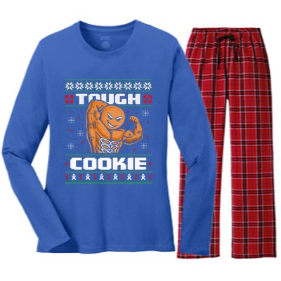 Funny Tough Gingerbread Cookie Ugly Christmas Sweater Gym Women's Long Sleeve Flannel Pajama Set 