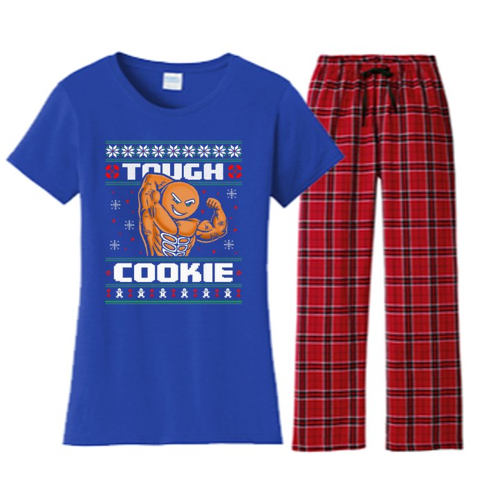 Funny Tough Gingerbread Cookie Ugly Christmas Sweater Gym Women's Flannel Pajama Set