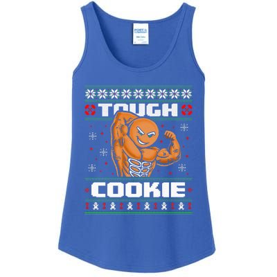 Funny Tough Gingerbread Cookie Ugly Christmas Sweater Gym Ladies Essential Tank