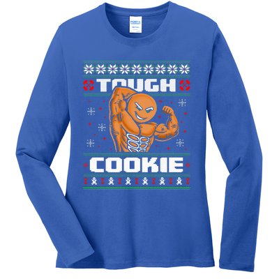 Funny Tough Gingerbread Cookie Ugly Christmas Sweater Gym Ladies Long Sleeve Shirt