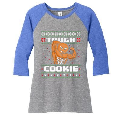 Funny Tough Gingerbread Cookie Ugly Christmas Sweater Gym Women's Tri-Blend 3/4-Sleeve Raglan Shirt