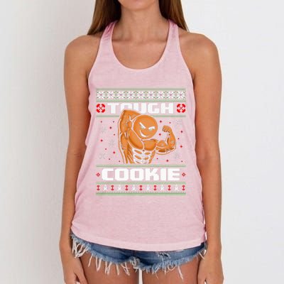 Funny Tough Gingerbread Cookie Ugly Christmas Sweater Gym Women's Knotted Racerback Tank