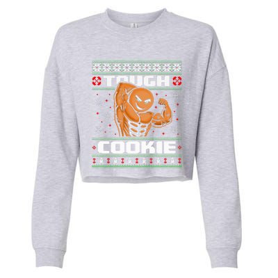 Funny Tough Gingerbread Cookie Ugly Christmas Sweater Gym Cropped Pullover Crew