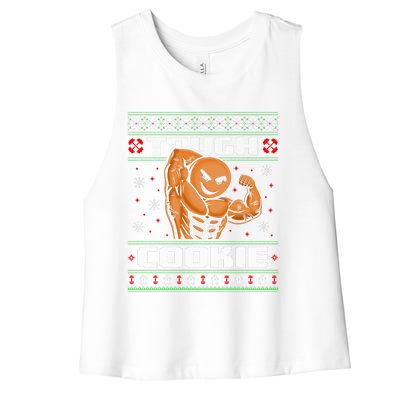 Funny Tough Gingerbread Cookie Ugly Christmas Sweater Gym Women's Racerback Cropped Tank