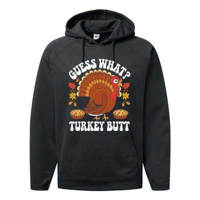 Funny Thanksgiving Guess What Turkey Butt Performance Fleece Hoodie