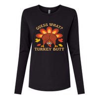 Funny Thanksgiving Guess What Turkey Butt Womens Cotton Relaxed Long Sleeve T-Shirt