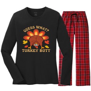 Funny Thanksgiving Guess What Turkey Butt Women's Long Sleeve Flannel Pajama Set 