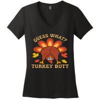 Funny Thanksgiving Guess What Turkey Butt Women's V-Neck T-Shirt