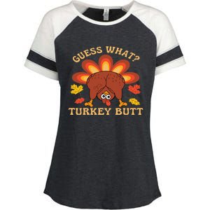 Funny Thanksgiving Guess What Turkey Butt Enza Ladies Jersey Colorblock Tee