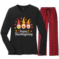 Funny Thanksgiving Gifts For Fall Gnome Gnomies Lover Women's Long Sleeve Flannel Pajama Set 