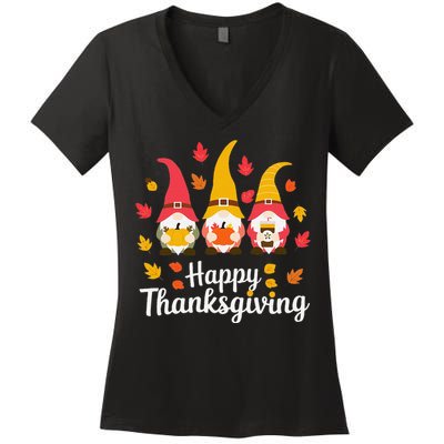 Funny Thanksgiving Gifts For Fall Gnome Gnomies Lover Women's V-Neck T-Shirt