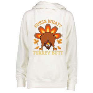 Funny Thanksgiving Guess What Turkey Butt Womens Funnel Neck Pullover Hood