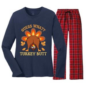 Funny Thanksgiving Guess What Turkey Butt Women's Long Sleeve Flannel Pajama Set 