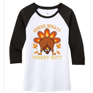 Funny Thanksgiving Guess What Turkey Butt Women's Tri-Blend 3/4-Sleeve Raglan Shirt