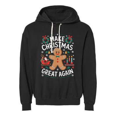 Funny Trump Gingerbread Man Make Christmas Great Again 2024 Garment-Dyed Fleece Hoodie