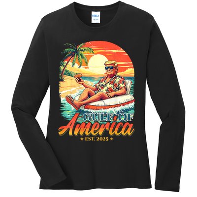 Funny Trump Gulf Of Us America Est 2025  Ladies Long Sleeve Shirt