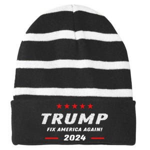 Funny Trump Gift Fix America Again 2024 Striped Beanie with Solid Band