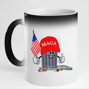 Funny Trump Garbage Can Cartoon Character American Flag 11oz Black Color Changing Mug