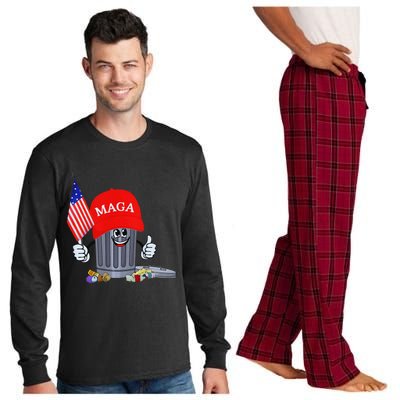 Funny Trump Garbage Can Cartoon Character American Flag Long Sleeve Pajama Set