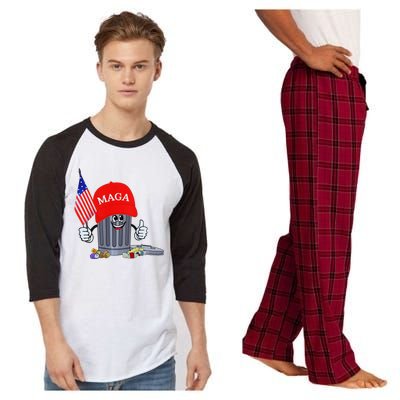 Funny Trump Garbage Can Cartoon Character American Flag Raglan Sleeve Pajama Set