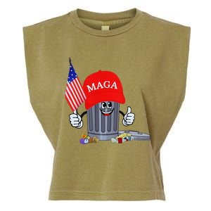 Funny Trump Garbage Can Cartoon Character American Flag Garment-Dyed Women's Muscle Tee