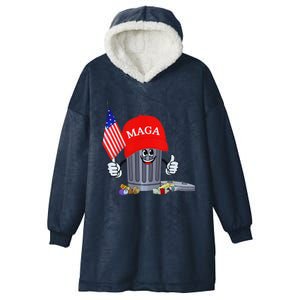 Funny Trump Garbage Can Cartoon Character American Flag Hooded Wearable Blanket