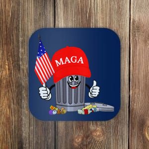 Funny Trump Garbage Can Cartoon Character American Flag Coaster