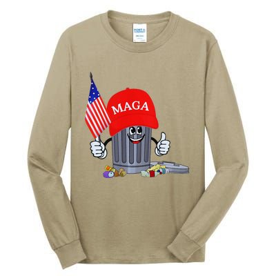 Funny Trump Garbage Can Cartoon Character American Flag Tall Long Sleeve T-Shirt